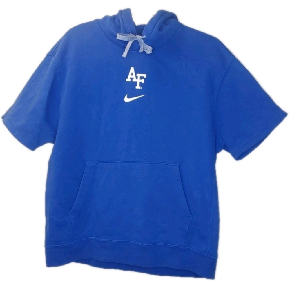 Nike AF Air Force Battey Short Sleeve Hoodie Sz Large Royal Blue Athleisure Vtg